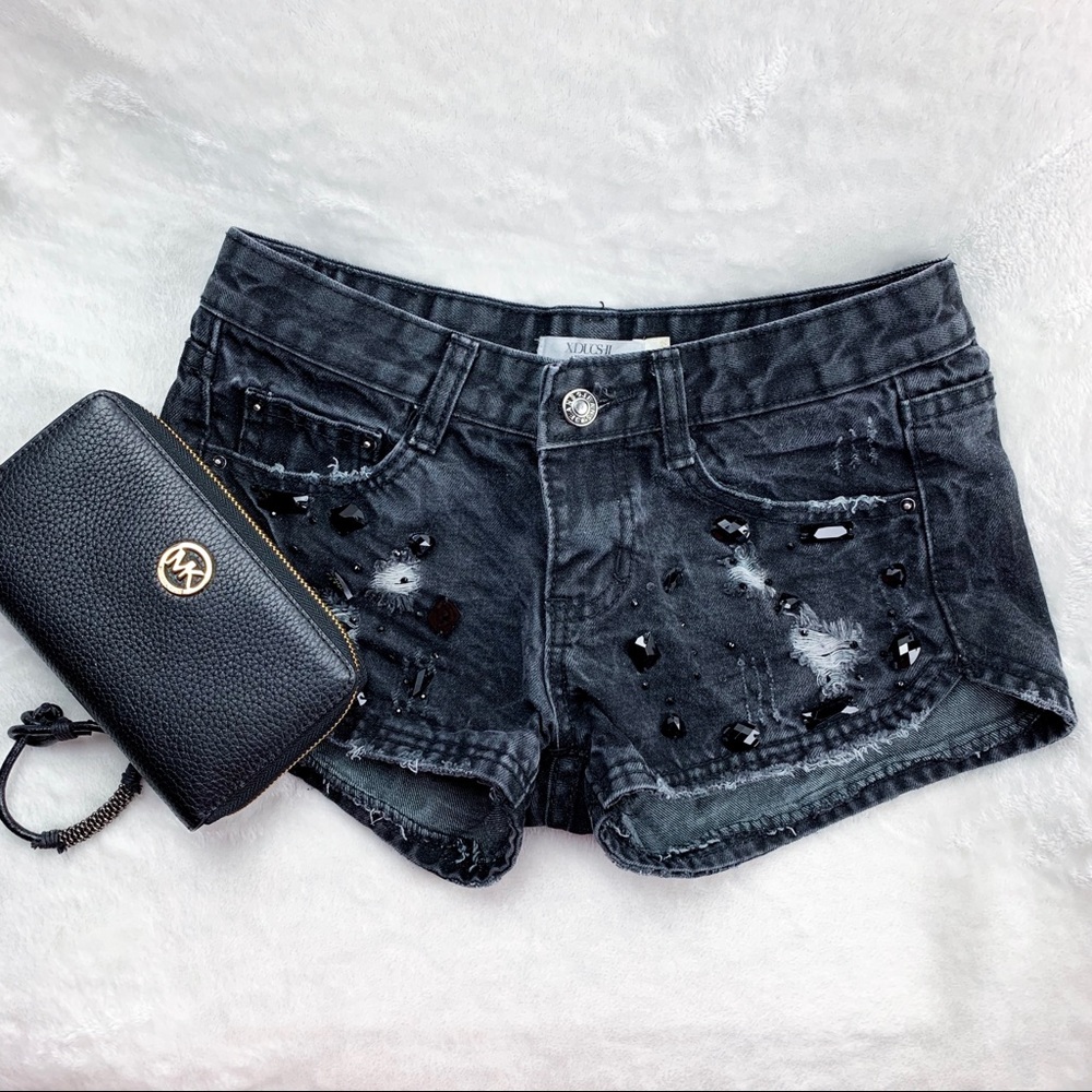 Bejewelled Faded Black Shorts